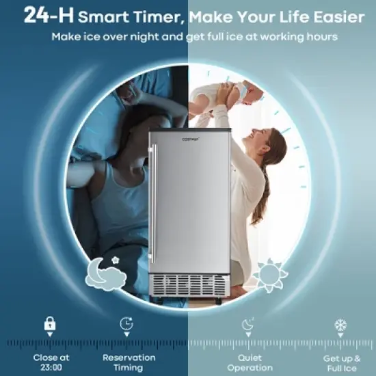 Costway Ice Maker Free-Standing/Under Counter Machine 80lbs/Day w/ Light image {6}