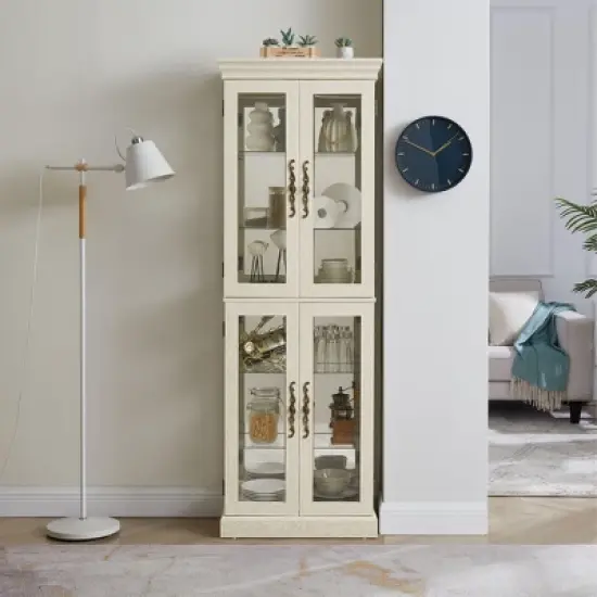 NicBex Modern Freestanding Tall Toy Display Pantry Cabinet with Glass Door & LED Lighting,Bar Cabinets for Hallways,Living Room,Kitchen image {3}
