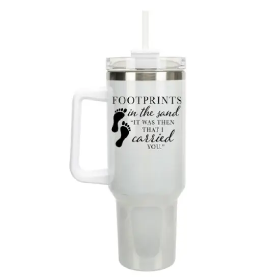 Elanze Designs Footprints In The Sand Walk With Faith 40 oz. Stainless Steel, Large Water Bottle Coffee Mug, Spill & Leak Resistant, Thermal Travel image {1}