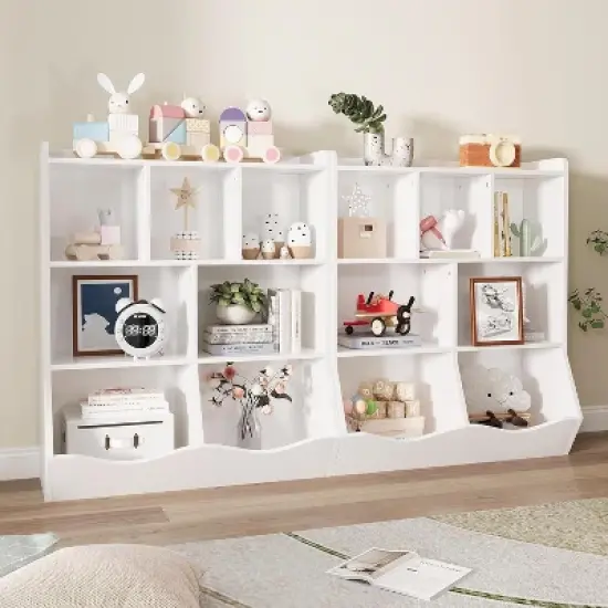 Acekool 3-Tier Kids Bookshelf & Toy Storage Cabinet, Multi-Cubby Organizer for Bedroom, Playroom, Classrooms, 2-Pack image {10}