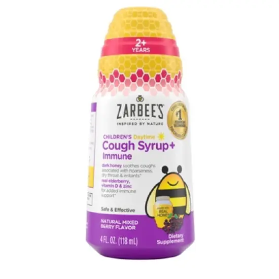 Zarbee's Kid's Cough + Immune Daytime for Age 2-6 with Honey, Vitamin D & Zinc - Mix Berry - 4 fl oz image {10}
