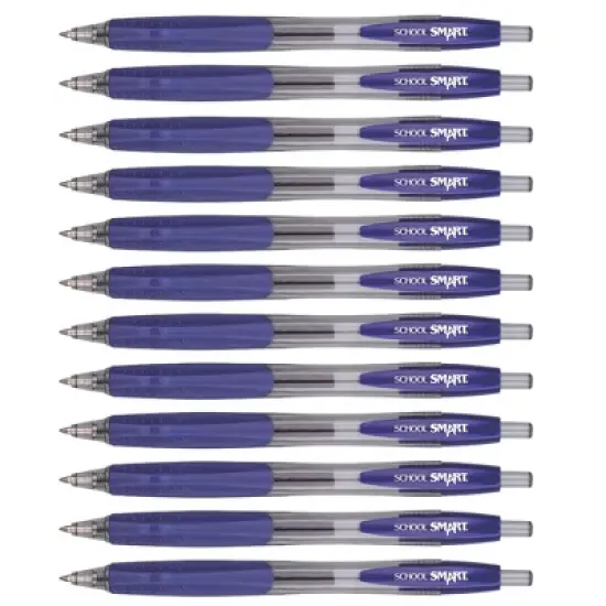 School Smart Retractable Gel Pens with Grip, Blue Ink, Pack of 12 image {1}