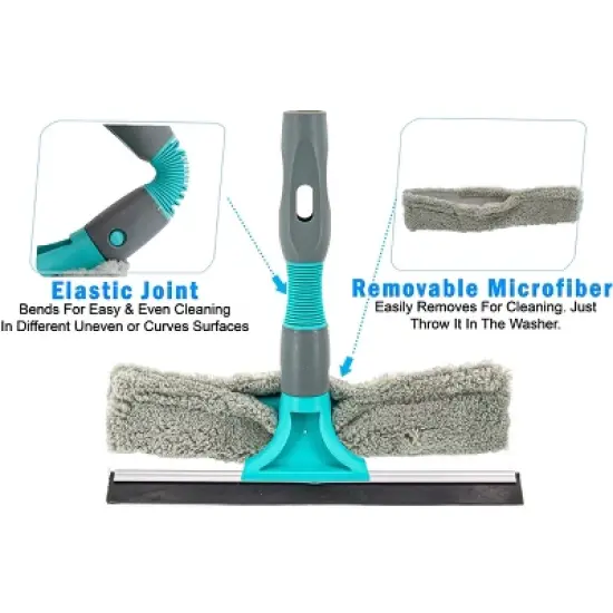 5 Star Super Deals Microfiber Mop &  Broom 7 in 1 Cleaning Tool Mop Broom Bendable Duster 2 in 1 Squeegee & Dryer Tile Scrubber & Scrub Brush Sponge image {6}