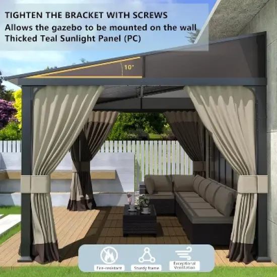 ALAULM 10&rsquo; x 26&rsquo; Wall Mount Gazebo Outdoor Pergola, Lean to Gazebo Canopy Awnings with Sloped Roof and Steel Frame image {2}