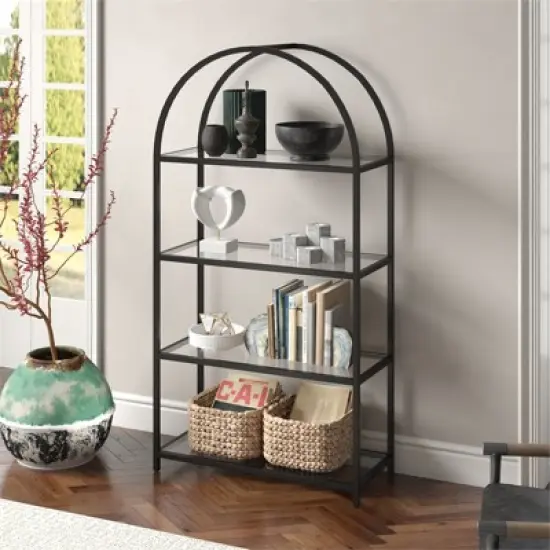 62 in. Arched Black Bronze Bookcase - Henn&Hart image {4}