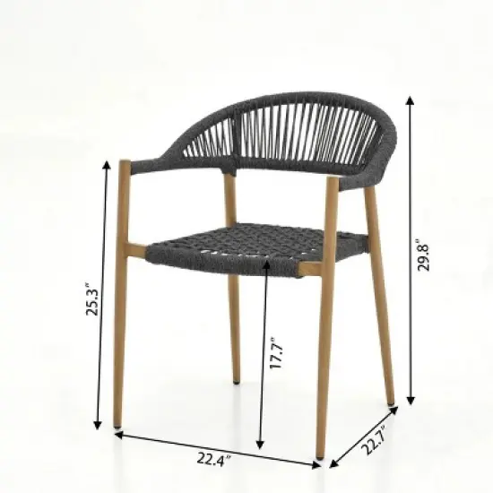 Rectangular Planked Wood Outdoor Dining Set：7-Piece Mesh Weave Chair Patio Furniture image {4}