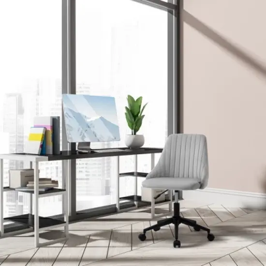 Vinsetto Mid-Back Office Chair, Velvet Fabric Swivel Scallop Shape Computer Desk Chair for Home Office or Bedroom image {1}