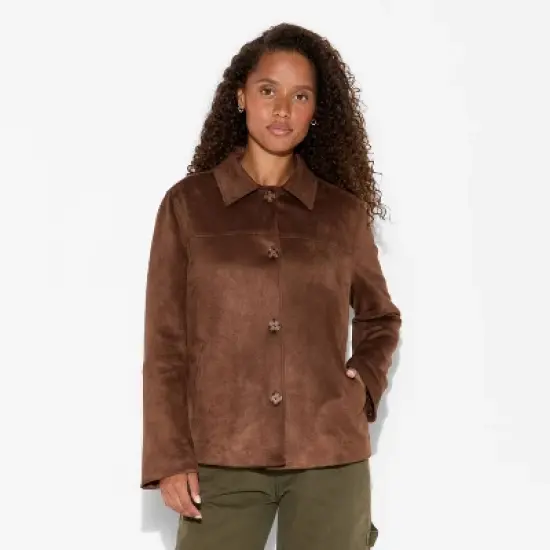 Women's Pointed Collar Faux Suede Chore Coat - Wild Fable&trade; Brown image {1}