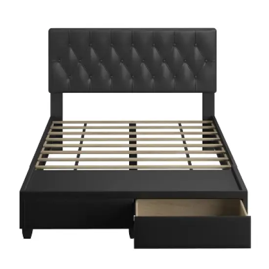 Full Veronica Tufted Faux Leather Upholstered Platform Bed with Storage Drawers Black - Eco Dream image {1}