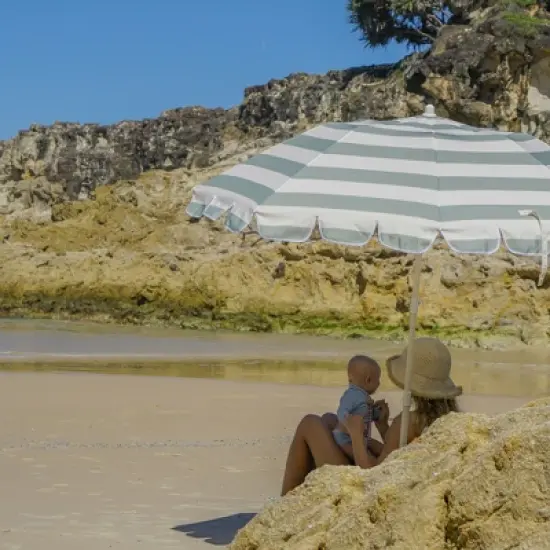 Sunnylife Compact Beach Umbrella La Palma Sage Stripe - UPF50 Shade, 66"x66"x78" image {8}