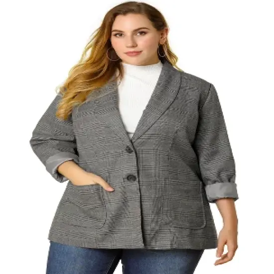 Agnes Orinda Women's Plus Size Plaid Formal Notched Lapel Blazer image {1}
