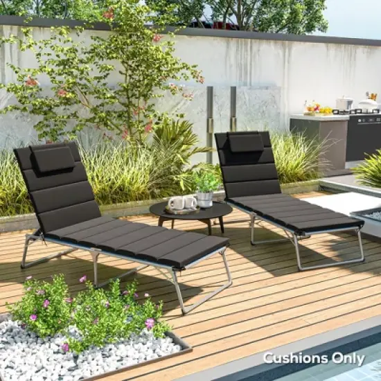 Outsunny Foldable Lounge Chair Cushion Set of 2, UPF50+ 230gsm Olefin and 25D High-Density Foam, Chaise Lounge Cushion Set, 80" x 26" image {2}