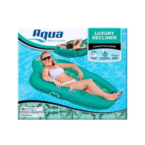 Aqua Leisure Luxurious Water Lounger Recliner and Inflatable Pool Float with Polyknit Fabric in Compass Rose Print for Beach, Lake, or River (Teal) image {2}