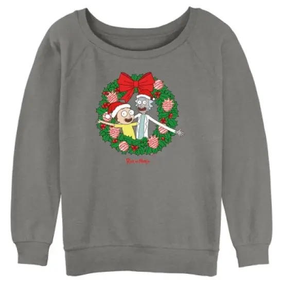 Junior's Rick and Morty Christmas Wreath Sweatshirt image {3}