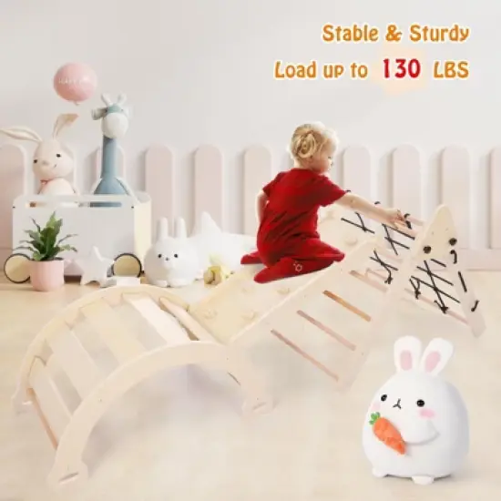 Toddler Indoor Gym Playset, 3-in-1 Wooden Climbing Toys, Triangle Folding Climbing for Climbing & Sliding for Boys and Girls,18M+ image {5}