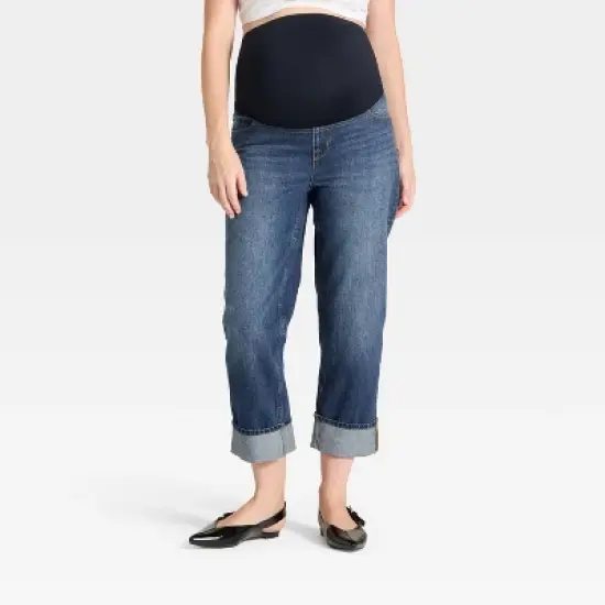 Over The Belly Cropped Vintage High-Rise Straight Leg Maternity Jeans - Isabel Maternity by Ingrid & Isabel&trade; Dark Wash image {5}