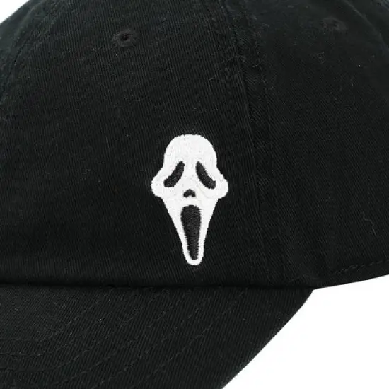 Ghost Face Embroidered Baseball Cap &ndash; Black Cotton Horror Dad Hat, Curved Bill, Adjustable Buckle Closure, Unisex image {2}