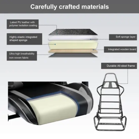 GTRACING Gaming Chair with Bluetooth Speakers High Back PU Office Chair Gray image {5}