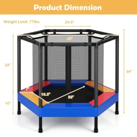 Costway 48'' Hexagonal Kids Trampoline Recreational Bounce Jumper W/Foam Padded Handrails image {1}