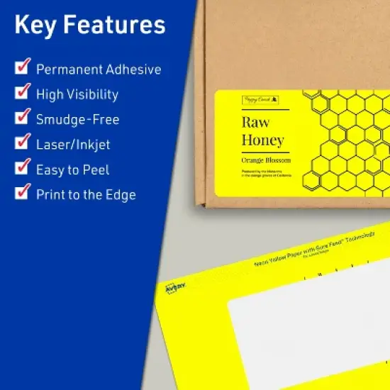 Avery Neon Yellow Paper Labels, 2.5" x 5" Rectangle image {1}