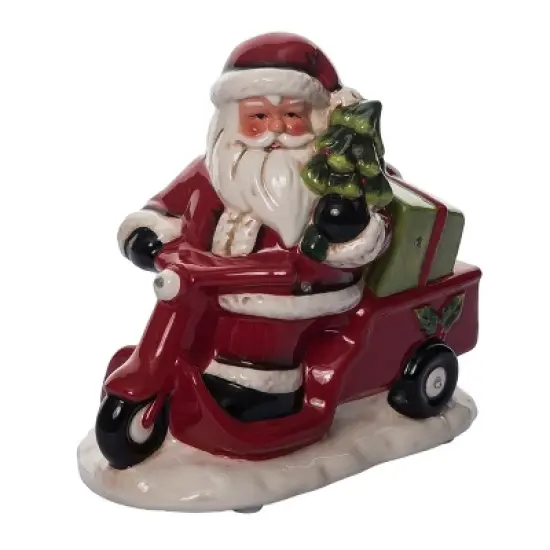 Transpac 8.25 in Holiday Vespa Santa with Music Christmas Decorative Object Dolomite Festive Home Decor image {3}