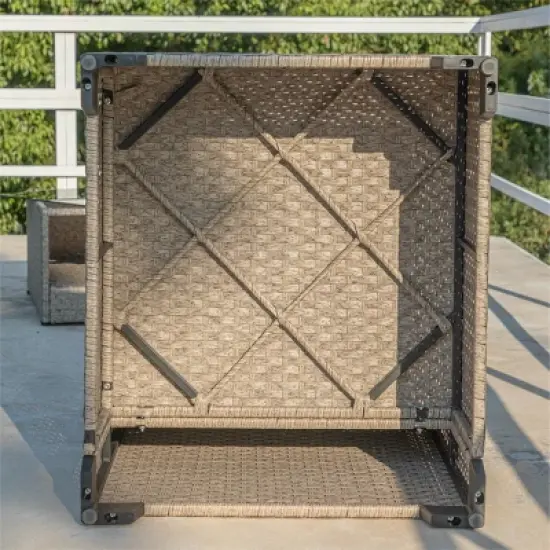 GDFStudio Lee Outdoor 8-Seater Rattan and Metal Upholstered Sectional Sofa Set with Coffee Table image {6}