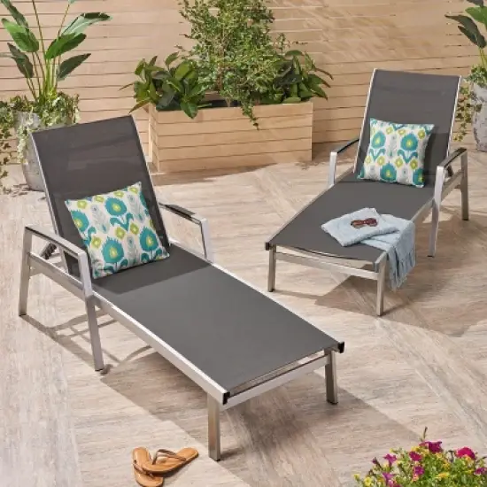 GDFStudio Joy Outdoor Aluminum Adjustable Chaise Lounge with Mesh Seating (Set of 2) image {10}