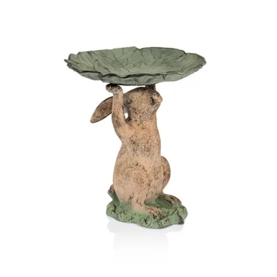 SPI Home Rabbit Birdbath &ndash; 16.5-Inch Cast Aluminum Outdoor Bird Bath with Nature-Inspired Design and Antique Bronze Finish image {3}