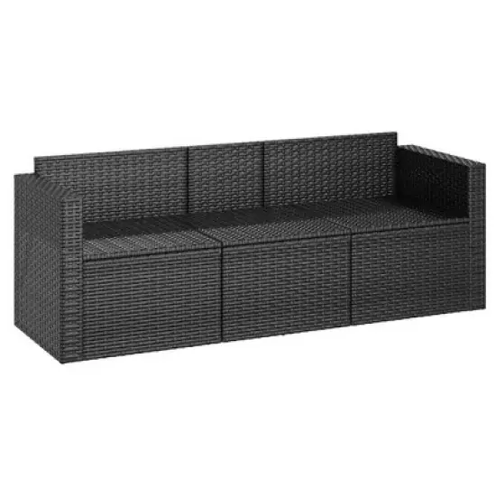 vidaXL 3-Seater Patio Sofa with Cushions Black Poly Rattan image {3}