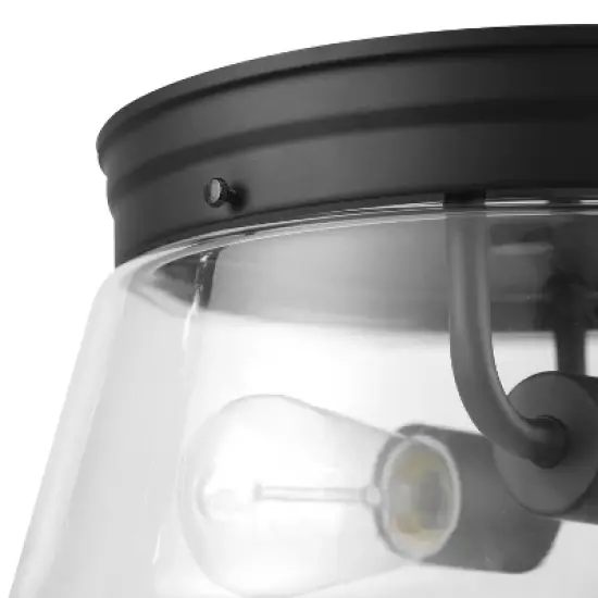 Globe Electric Aleyna 2-Light Outdoor Flush Mount Ceiling Light with Clear Glass Shade Matte Black image {1}