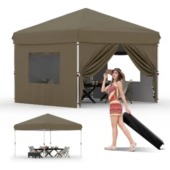 GustoWave 10 X 10ft Pop-Up Canopy with 4 Removable Sidewalls for Camping image {10}