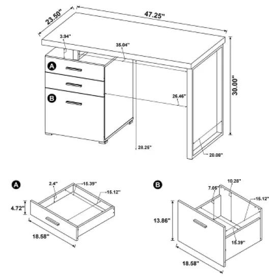 Brennan 3 Drawer Office Desk with Reversible Cabinet - Coaster image {10}