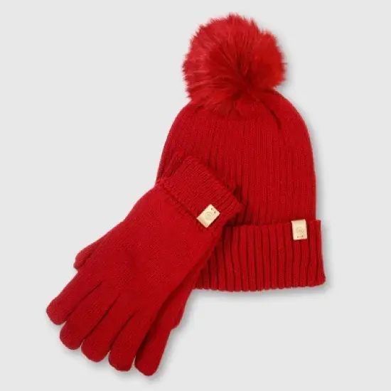 Isotoner Adult Knit Glove and Beanie Gift Set - Red image {1}