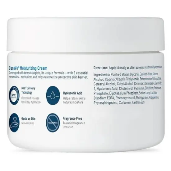 CeraVe Moisturizing Cream, Body and Face Moisturizer for Dry Skin with Hyaluronic Acid and Ceramides Unscented - 12oz image {4}