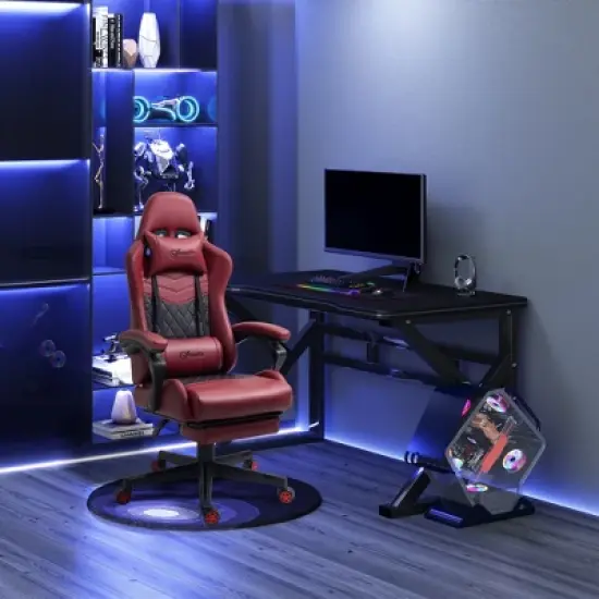Vinsetto Racing Gaming Chair Diamond PU Leather Office Gamer Chair High Back Swivel Recliner with Footrest, Lumbar Support, Adjustable Height, Red image {2}