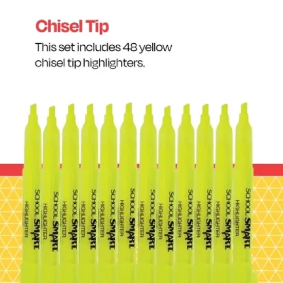 School Smart Pen Style Highlighters, Chisel Tip, Yellow, Pack of 48 image {4}