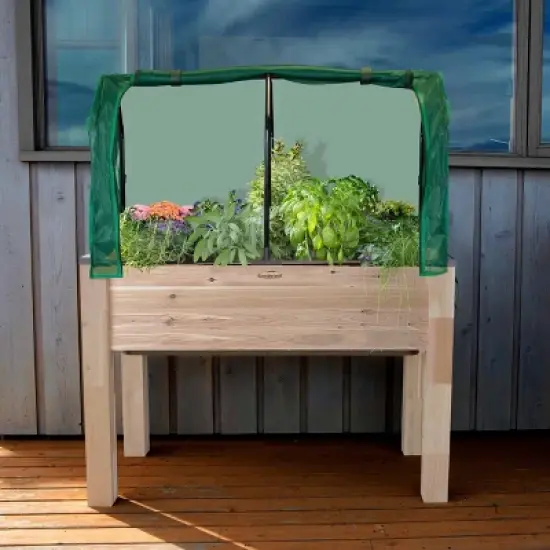 CedarCraft Self-Watering Cedar Planter Rectangular Outdoor Garden Bed Includes Greenhouse & Bug Cover Natural 23"x49"x30": Elevated image {2}