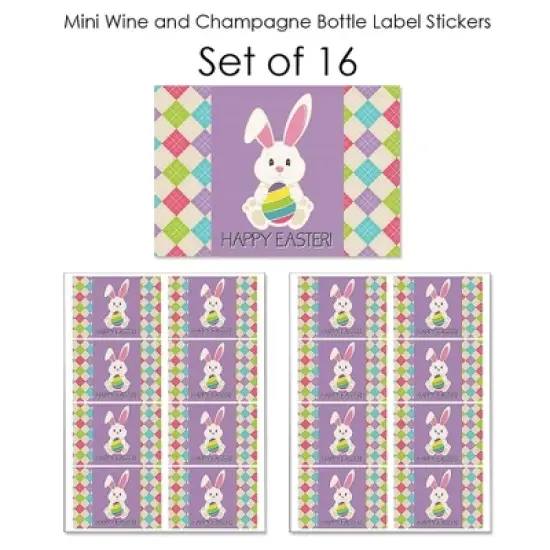 Big Dot of Happiness Hippity Hoppity - Mini Wine and Champagne Bottle Label Stickers - Easter Bunny Party Favor Gift for Women and Men - Set of 16 image {5}