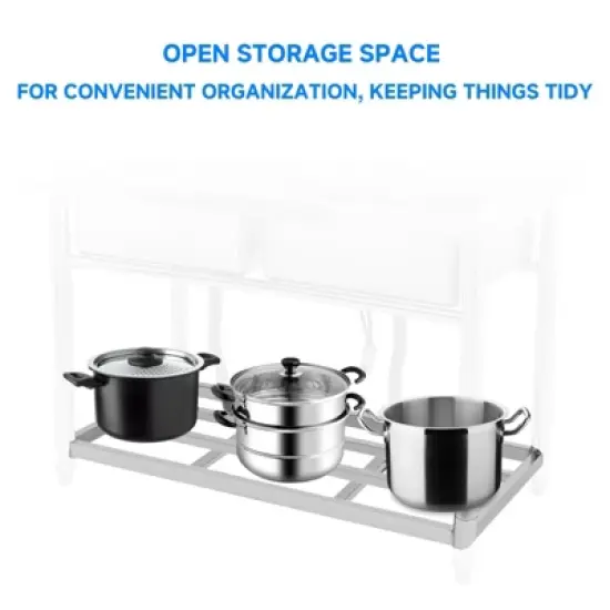 Stainless Steel Sink, Commercial Kitchen Prep Sink Free Standing Double Bowl with Cold and Hot Water Pipe Undershelf Faucet for Restaurant Bar image {2}