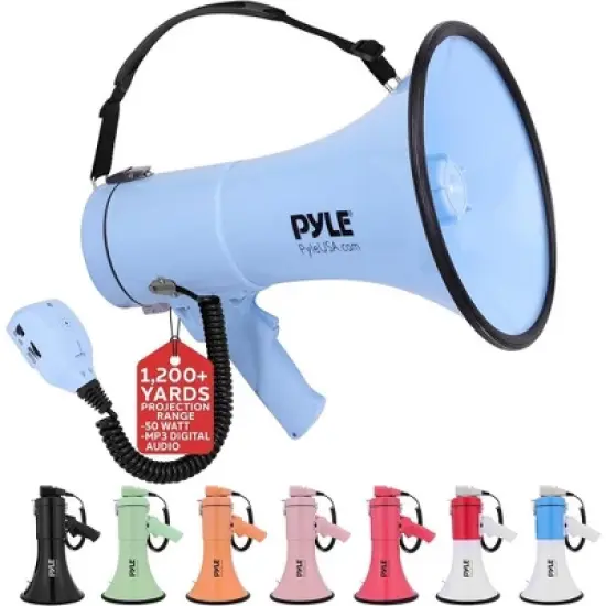 Pyle Portable Bullhorn Megaphone with Built-In Siren and MP3 Input - PMPRA514BK, 50-Watt image {8}