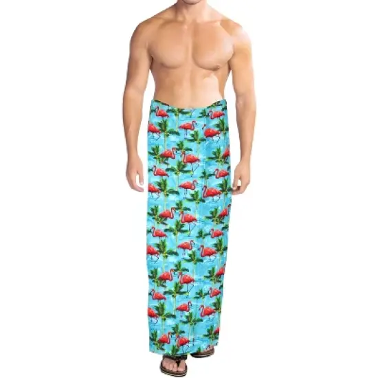 HAPPY BAY Men's Cover Up Hawaiian Summer Long Swim Trunk Swimwear For Men Vacation Beach Holidays Beachwear Pareo One Size Blue, flamingo image {1}