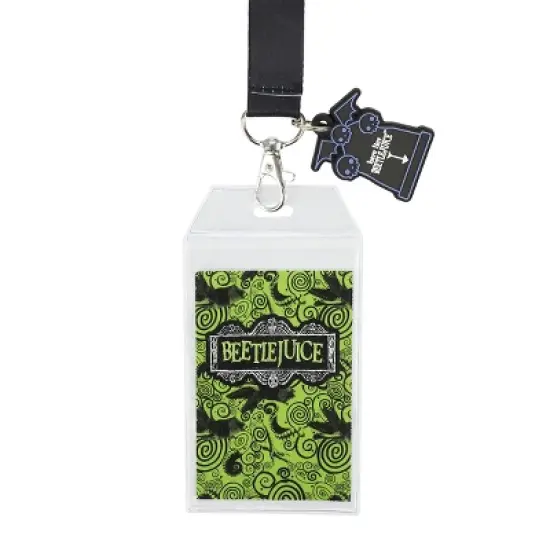 Beetlejuice Green Logo 22-inch Lanyard with Clear ID Sleeve and Rubber Charm image {1}