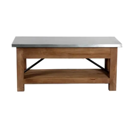 Millwork Bench with Coat Hook Shelf Wood and Zinc Metal Silver/Light Amber - Alaterre Furniture image {7}