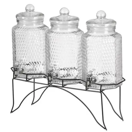 Basicwise 3-Piece Glass Drink Dispenser Set with Metal Stand and Stainless Steel Spigot - Beverage Dispensers for Lemonade, Juice, Water, and Punch image {7}