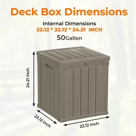 50 Gallon Resin Deck Box, Lockable Waterproof Ourdoor Storage Container for Pool Accessories, Patio and Garden image {4}