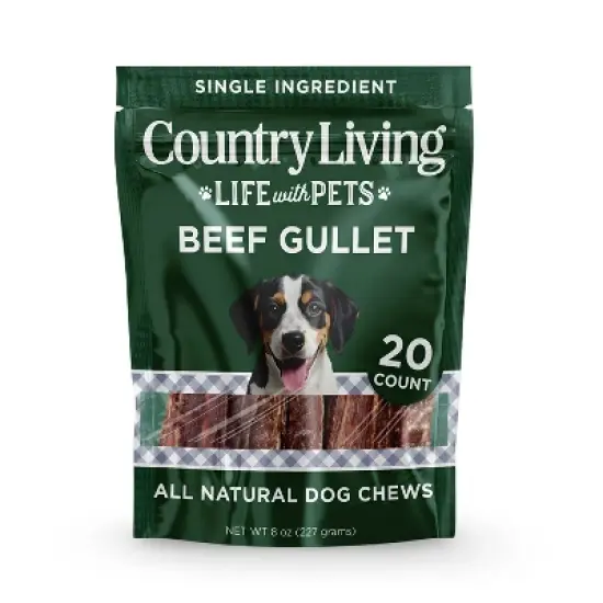 Country Living 6&rdquo; Gullet Flats Dog Treats &ndash; 20 Count Bag &ndash; All-Natural Beef Esophagus Chews &ndash; Single-Ingredient Dog Treats image {1}