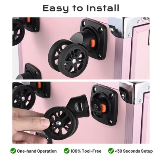 Byootique Rolling Nail Table Kit w/ Makeup Case Cosmetic Organizer Aluminum Pink image {2}