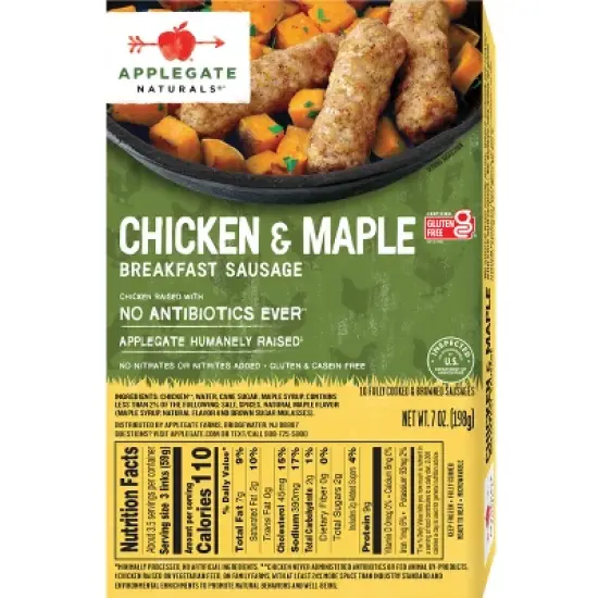 Applegate Naturals Chicken & Maple Breakfast Sausages - Frozen - 7oz/10ct image {1}