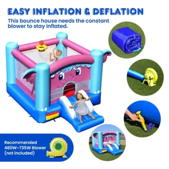 Costway Inflatable Bounce House 3-in-1 Elephant Theme Inflatable Castle without Blower image {7}