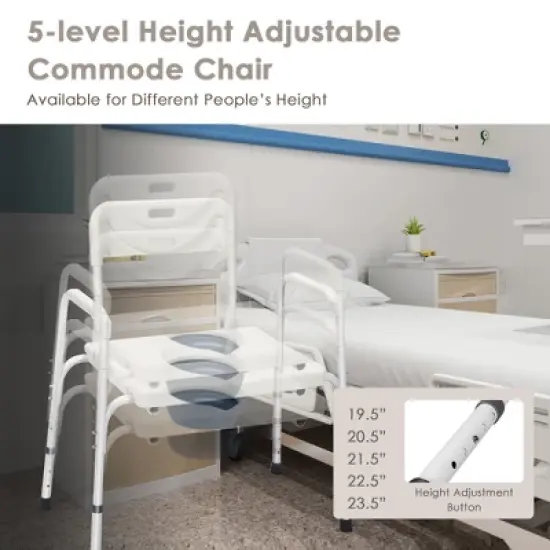 Costway 3-in-1 Bedside Commode Portable Toilet w/ Adjustable Height & Drop-arm image {4}
